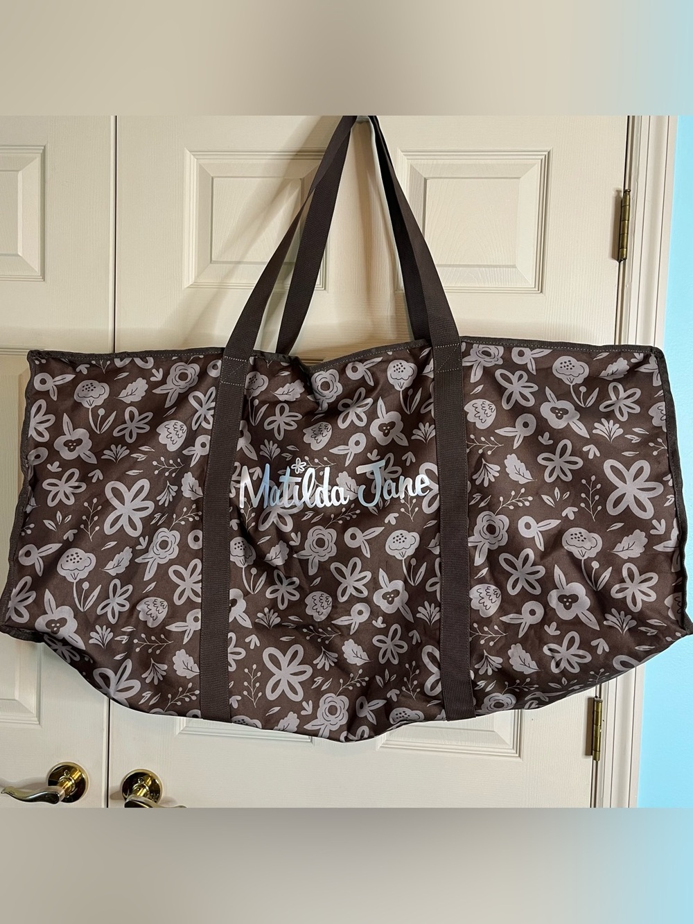 Large Matilda Jane Clothing Trunk Tote Bag. Brown and Grey & Has Logo.